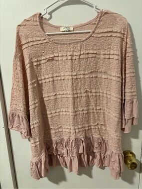 Umgee Dusty Blush Ruffle-Hem Textured Tunic